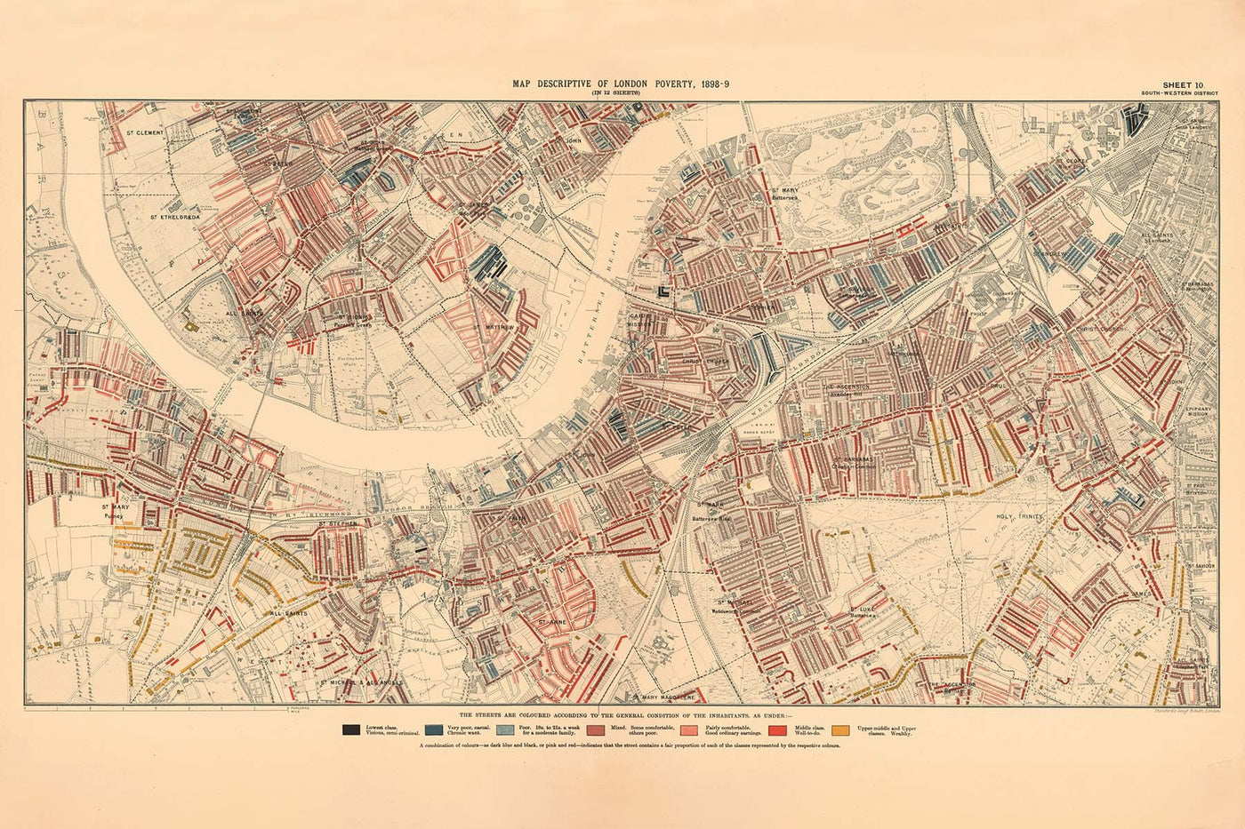 Sw6 Map Map of London Poverty 1898-9, South Western District, by Charles Booth ...