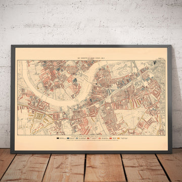 Mapa de la pobreza en Londres 1898-9, distrito suroeste, por Charles Booth - Battersea, Clapham, Putney, Wandsworth - SW6, SW15, SW18, SW10, SW11, SW8, SW4