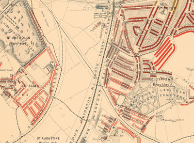 Carte de la pauvreté de Londres 1898-9, district sud-est, par Charles Booth - New Cross, Blackheath, Nunhead, Deptford - SE8, SE10, SE14, SE4, SE13