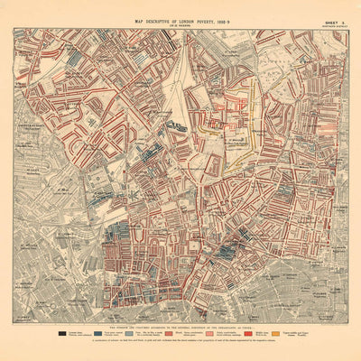 Map of London Poverty 1898-9, Northern District, by Charles Booth - Camden, Islington, Stoke Newington, Kings Cross - N1, N1C, N5, N7, N16, N4