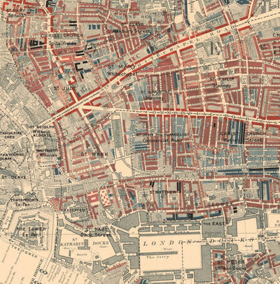Mapa de la pobreza en Londres 1898-9, Distrito Central del Este, por Charles Booth - Hackney, Shoreditch, Tower Hamlets - E2, E1, E1W, EC2, EC3