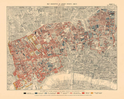 Mapa antiguo personalizado de la pobreza en Londres por Charles Booth, 1898-9