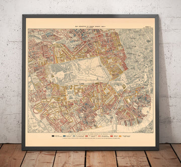Mapa de la pobreza en Londres 1898-9, distrito interior occidental, por Charles Booth - Westminster, Hyde Park, Kensington, Mayfair - W1, W2, W11, W8, SW7, SW3, SW1