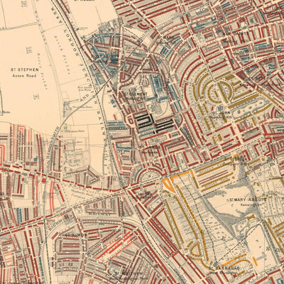 Karte der Londoner Armut 1898-9, Outer Western District, von Charles Booth - Notting Hill, Shepherds Bush, Hammersmith, Chelsea - W6, W12, W14, W11, W10, NW10