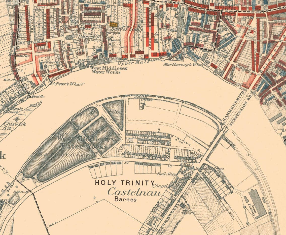 Karte der Londoner Armut 1898-9, Outer Western District, von Charles Booth - Notting Hill, Shepherds Bush, Hammersmith, Chelsea - W6, W12, W14, W11, W10, NW10