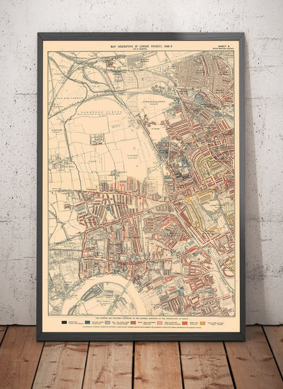 Carte de la pauvreté de Londres 1898-9, Outer Western District, par Charles Booth - Notting Hill, Shepherds Bush, Hammersmith, Chelsea - W6, W12, W14, W11, W10, NW10