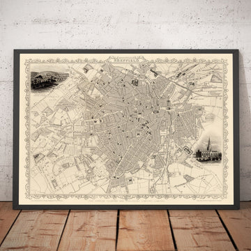 Old Map of Sheffield, Yorkshire in 1851 by Tallis & Rapkin