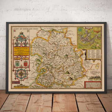 Old Map of Shropshire in 1611 by John Speed - Shrewsbury, Telford, Bridgnorth, Oswestry, Newport, Ludlow