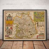 Old Map of Shropshire in 1611 by John Speed - Shrewsbury, Telford, Bridgnorth, Oswestry, Newport, Ludlow