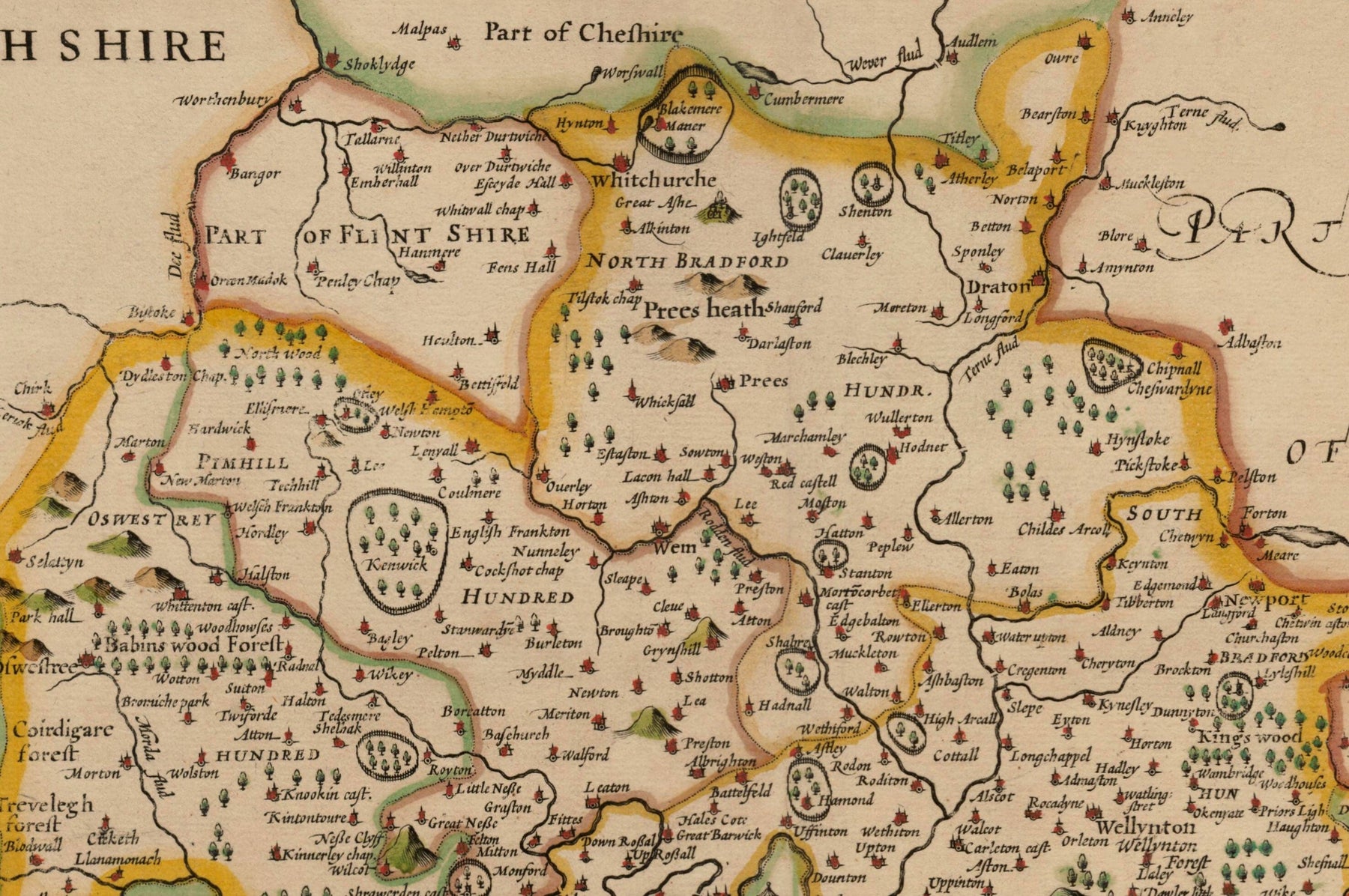 Old Map Of Shropshire In 1611 By John Speed Shrewsbury Telford Bri old-map-of-shropshire-in-1611-by-john-speed-shrewsbury-telford-bri