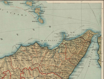 Antiguo mapa de Sicilia en 1891 por Wilhelm Fritzsche - Palermo, Catania, Messina, Marsala, Sciacca