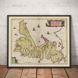Old Map of the Isle of Skye in 1665 by Joan Blaeu - Portree, Raasay, Soay, Scalpay, Dunvegan