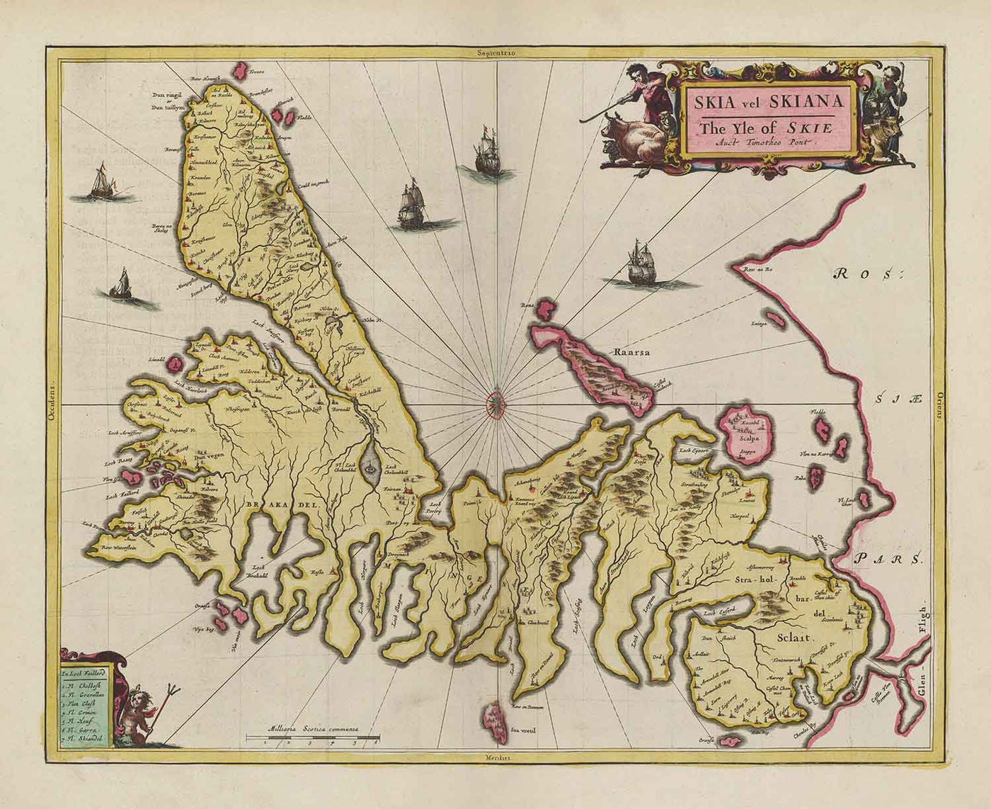 Old Map of the Isle of Skye in 1665 by Joan Blaeu - Portree, Raasay, Soay, Scalpay, Dunvegan