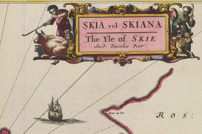 Antiguo mapa de la isla de Skye en 1665 por Joan Blaeu - Portree, Raasay, Soay, Scalpay, Dunvegan