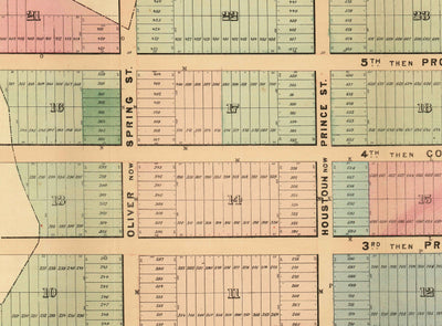 Ancienne carte de SoHo, NYC, 1868 par John Bute Holmes - Manhattan Farmland Survey, Broadway, Bleeker, Houston St
