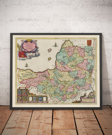 Ancienne carte de Somerset en 1665 par Joan Blaeu - Bath, Bristol, Portishead, Weston-super-Mare, Taunton, Yeovil 
