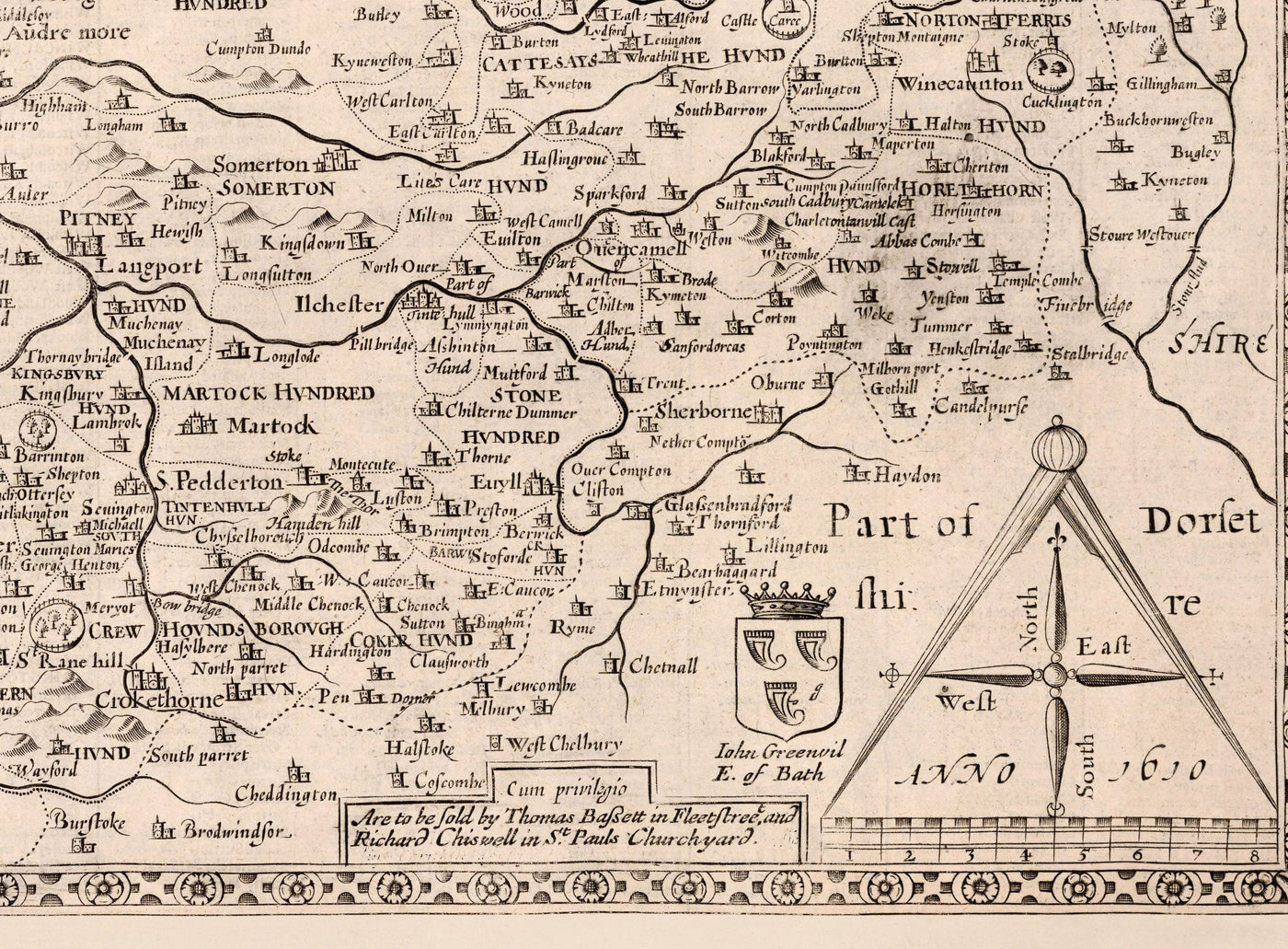 Alte Karte von Somerset im Jahre 1611 von John Speed ​​- Bad, Portishead, Weston-Super-Mare, Taunton, Yeovil
