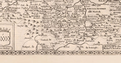Viejo mapa de Somerset en 1611 por John Speed ​​- Bath, Portishead, Weston-Super-Mare, Taunton, Yeovil