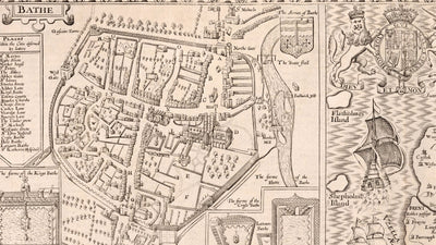 Viejo mapa de Somerset en 1611 por John Speed ​​- Bath, Portishead, Weston-Super-Mare, Taunton, Yeovil