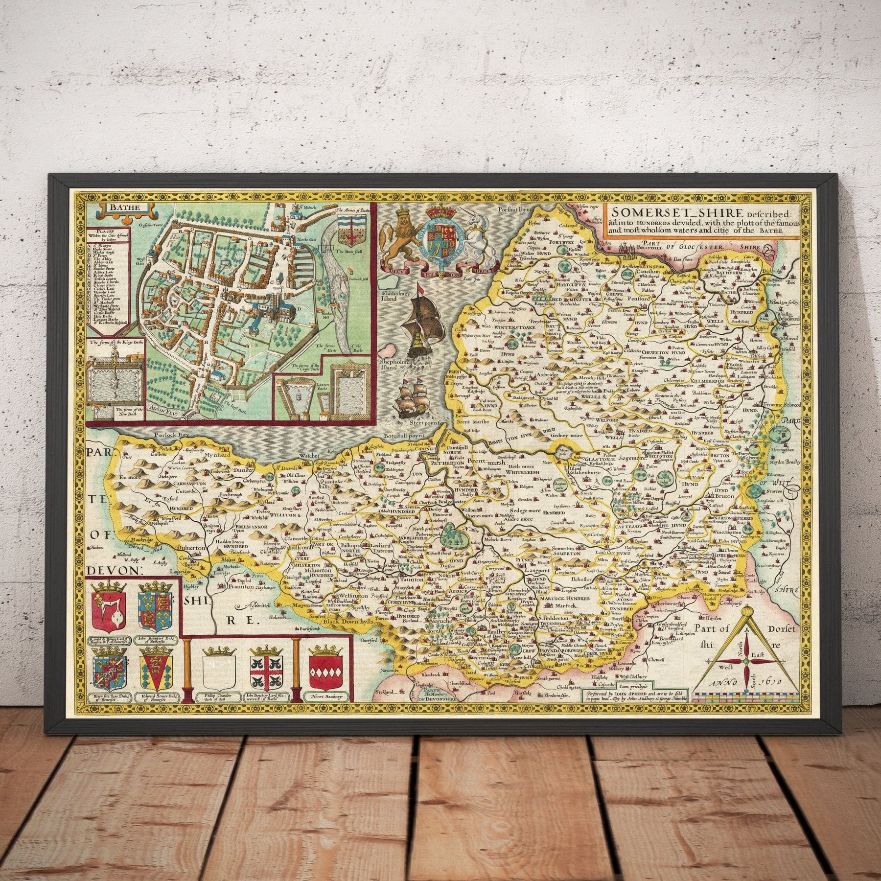 Carhampton Map Old Map of Somerset in 1611 by John Speed - Bath, Portishead, Weston-s ...