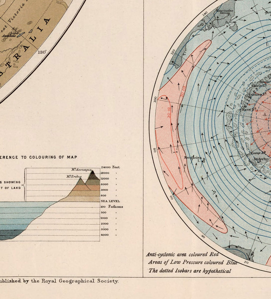Alte Antarktis-Forschungs-Karte, 1894 - Geographie-Atlas und Entdeckerkarten des Südpols 