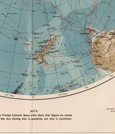 Antiguo mapa de investigación de la Antártida, 1894 - Atlas de geografía y Mapa del Explorador del Polo Sur