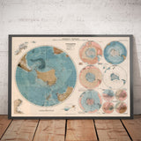 Mappa di ricerca dell'Antartide antica, 1894 - Atlante geografico e mappa esplorativa del Polo Sud 