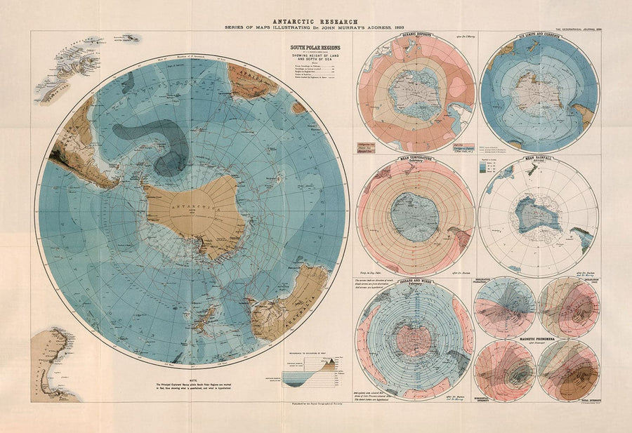 Alte Antarktis-Forschungs-Karte, 1894 - Geographie-Atlas und Entdeckerkarten des Südpols 
