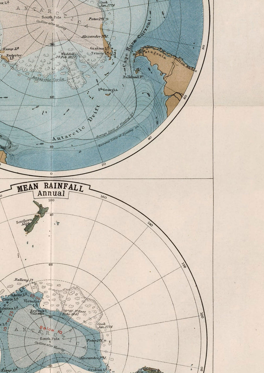 Alte Antarktis-Forschungs-Karte, 1894 - Geographie-Atlas und Entdeckerkarten des Südpols 
