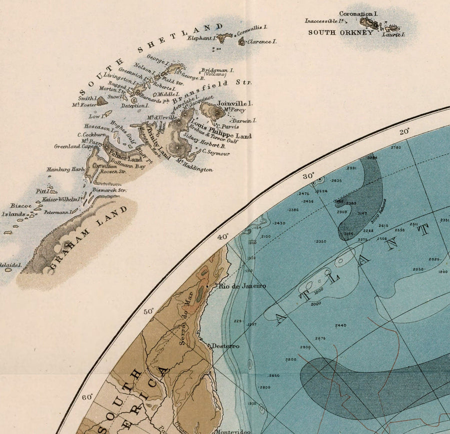 Alte Antarktis-Forschungs-Karte, 1894 - Geographie-Atlas und Entdeckerkarten des Südpols 