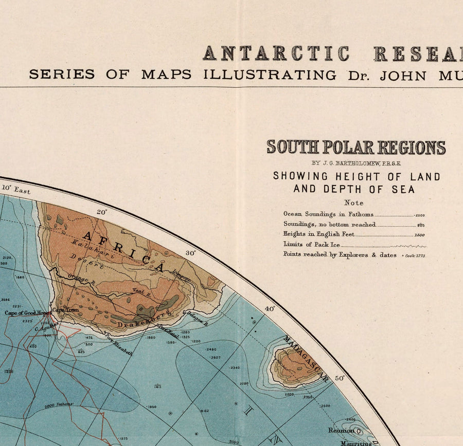 Alte Antarktis-Forschungs-Karte, 1894 - Geographie-Atlas und Entdeckerkarten des Südpols 