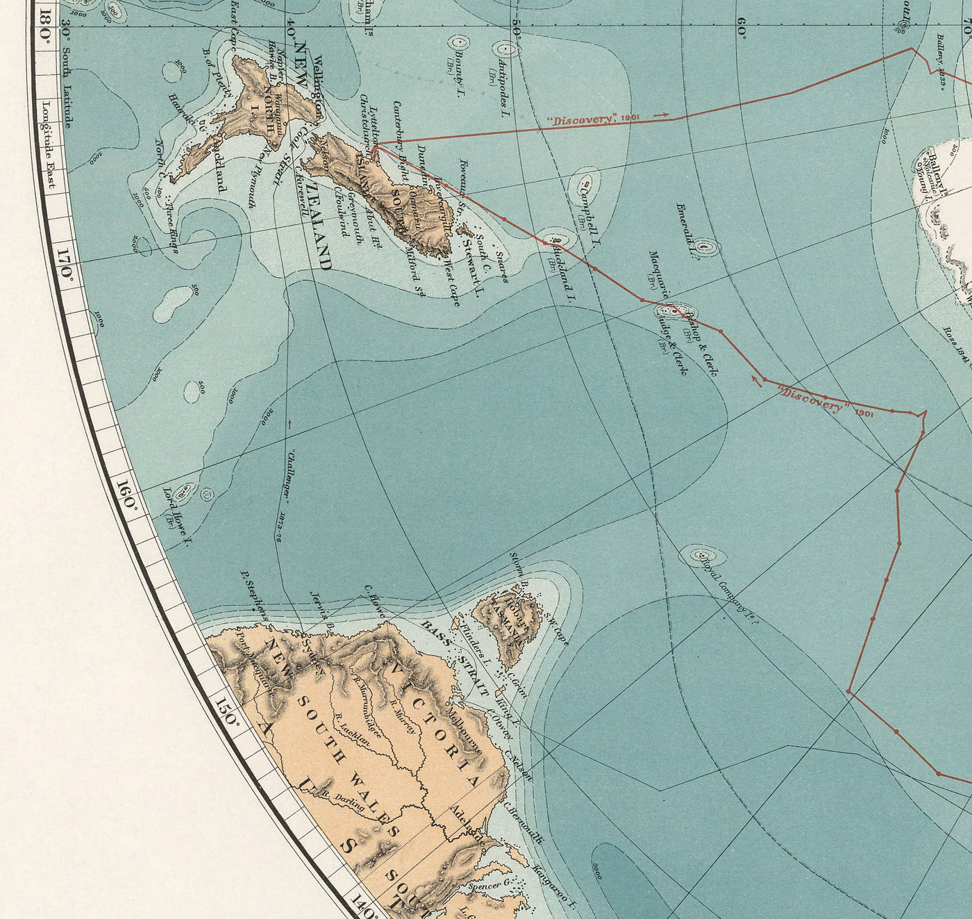 Alte Antarktis Südpol Karte 1904 von Stanford - Vintage Atlas Explorer Karte der Antarktis