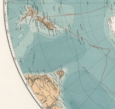 Antártida antigua Polo Sur Mapa 1904 por Stanford - Vintage Atlas Explorer Mapa de la Antártida
