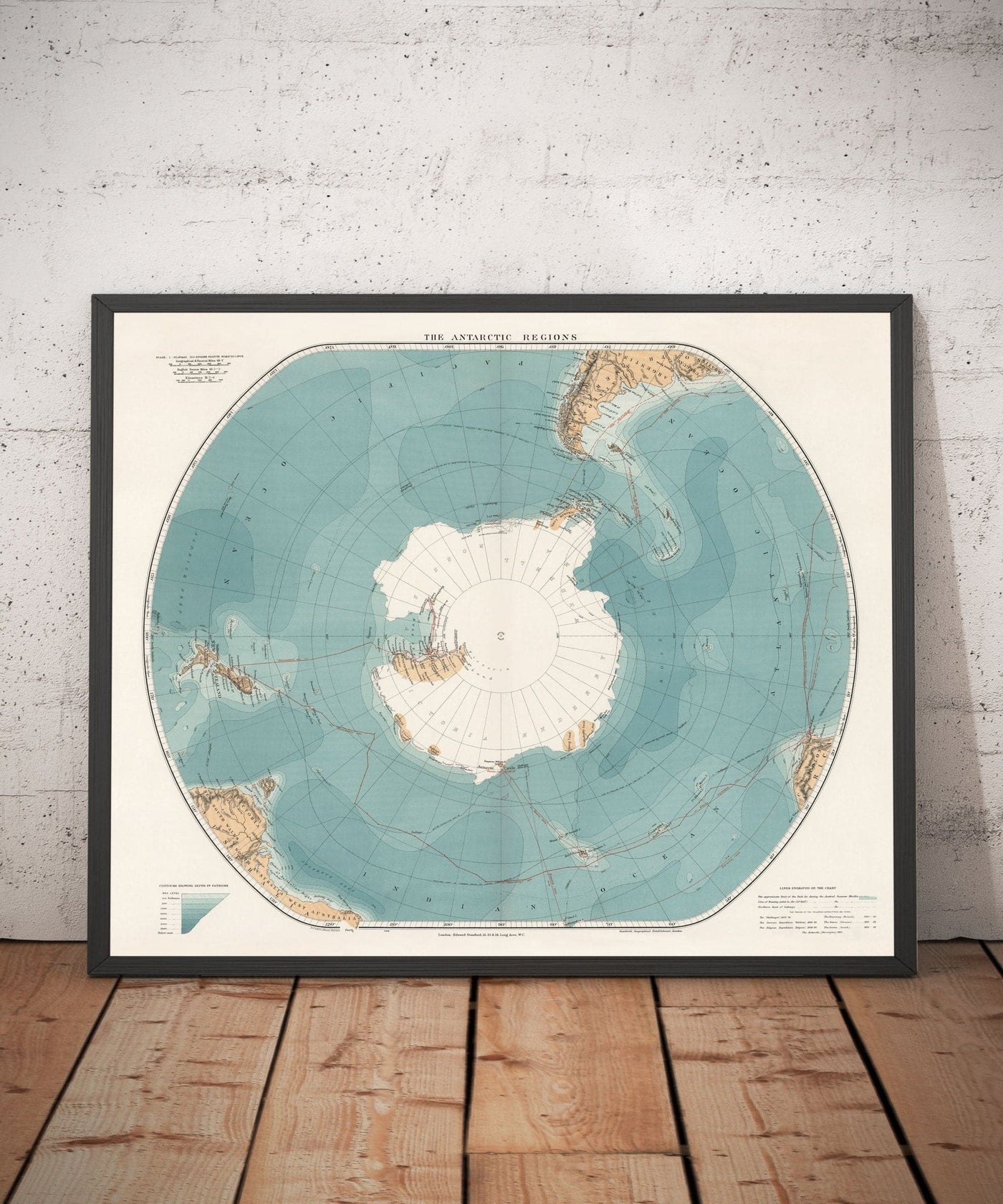 Alte Antarktis Südpol Karte 1904 von Stanford - Vintage Atlas Explorer Karte der Antarktis