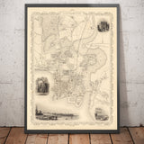 Old Map of Southampton in 1851 by Tallis & Rapkin - City Centre, River Itchen, Chapel, Docks, Ocean Village