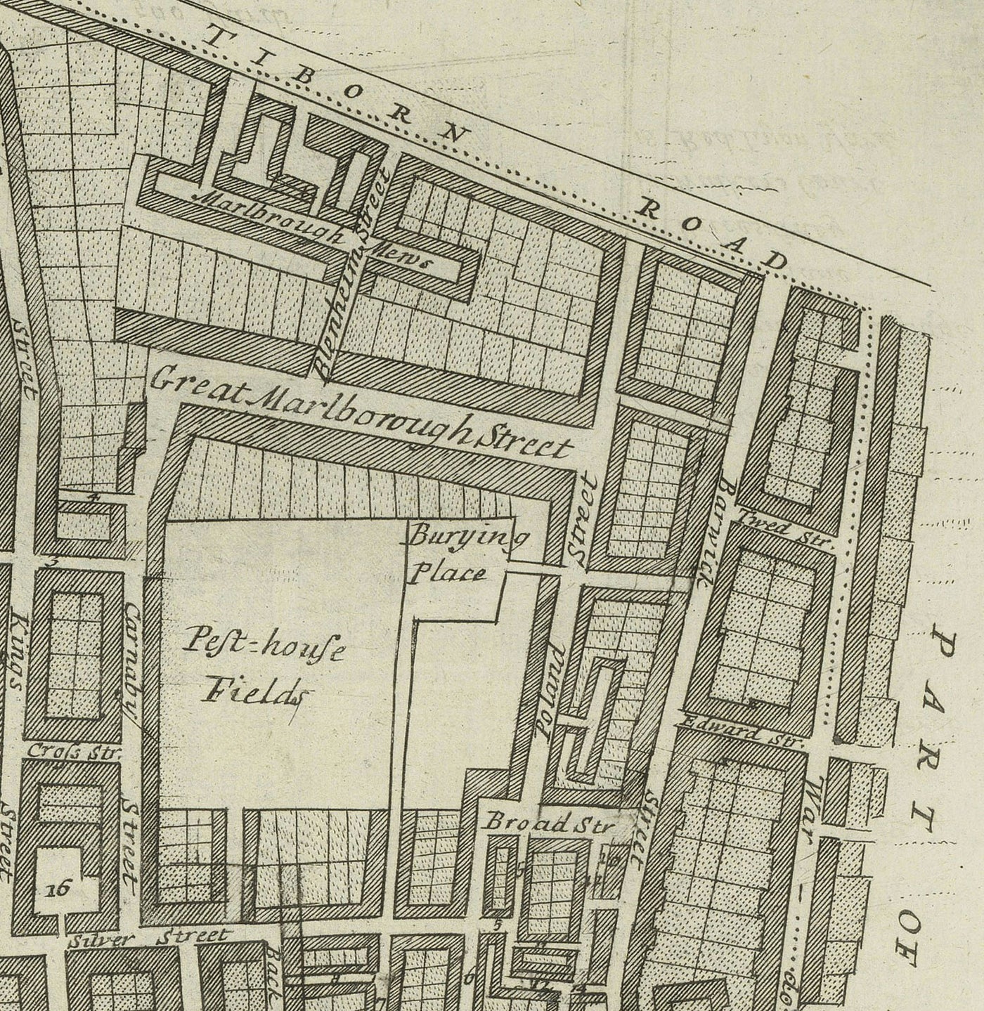 Alte Karte von St James's Parish, 1720 von Strype und Stow - London, Piccadilly, St James's Square, Pall Mall, Westminster