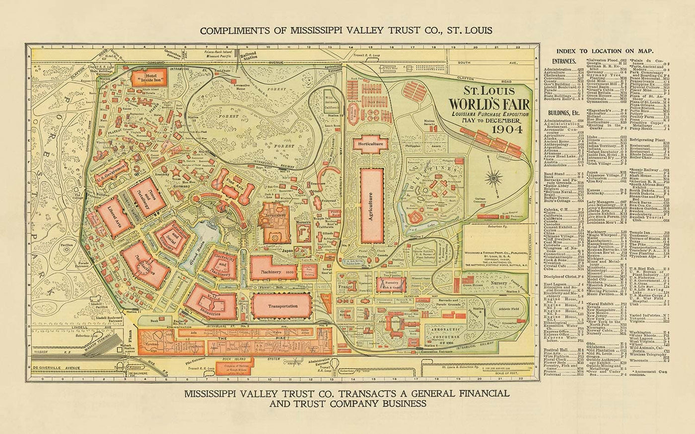 Alte Karte von St. Louis, Missouri, 1904 - Weltmesse, Louisiana Kauf Exposition - US History City Chart