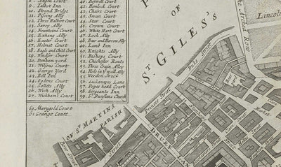 Alte Karte von St Mary Savoy, 1720 von Strype und Stow - London, Holborn, Strand, Fleet Street, Themse