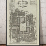 Mapa antiguo de Covent Garden, 1720 por Strype Stow - Londres, Iglesia de San Pablo, King Street, Strand, West End
