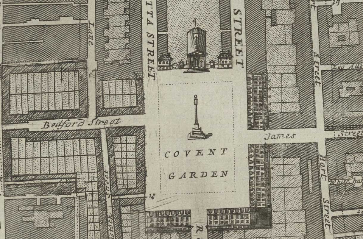Ancienne carte de Covent Garden, 1720 par Strype Stow - Londres, St Paul's Church, King Street, Strand, West End