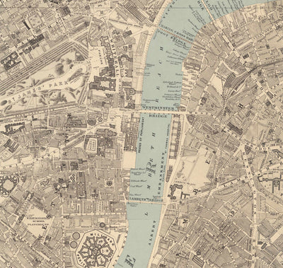 Grande carte ancienne de Londres par Edward Stanford (1862, 1891) - Monochrome, Blue Thames ou colorée à la main
