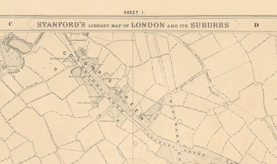 Mapa antiguo de North London 1862 de Edward Stanford - Hampstead, Cricklewood, Golds Green, Finchley, Brent - NW2, NW3, NW11, NW4