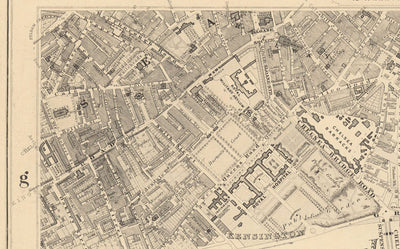 Mapa antiguo de South Londres en 1862 por Edward Stanford - Battersea, Chelsea, Oval, Stockwell, Wandsworth - SW3, SW1, SE11, SW8, SW11, SW9, SW4