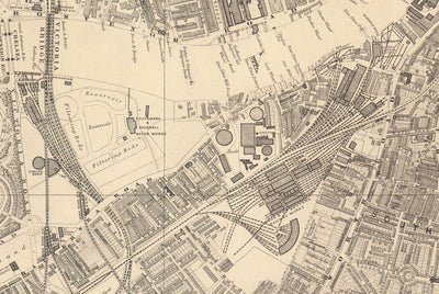 Mapa antiguo de South Londres en 1862 por Edward Stanford - Battersea, Chelsea, Oval, Stockwell, Wandsworth - SW3, SW1, SE11, SW8, SW11, SW9, SW4