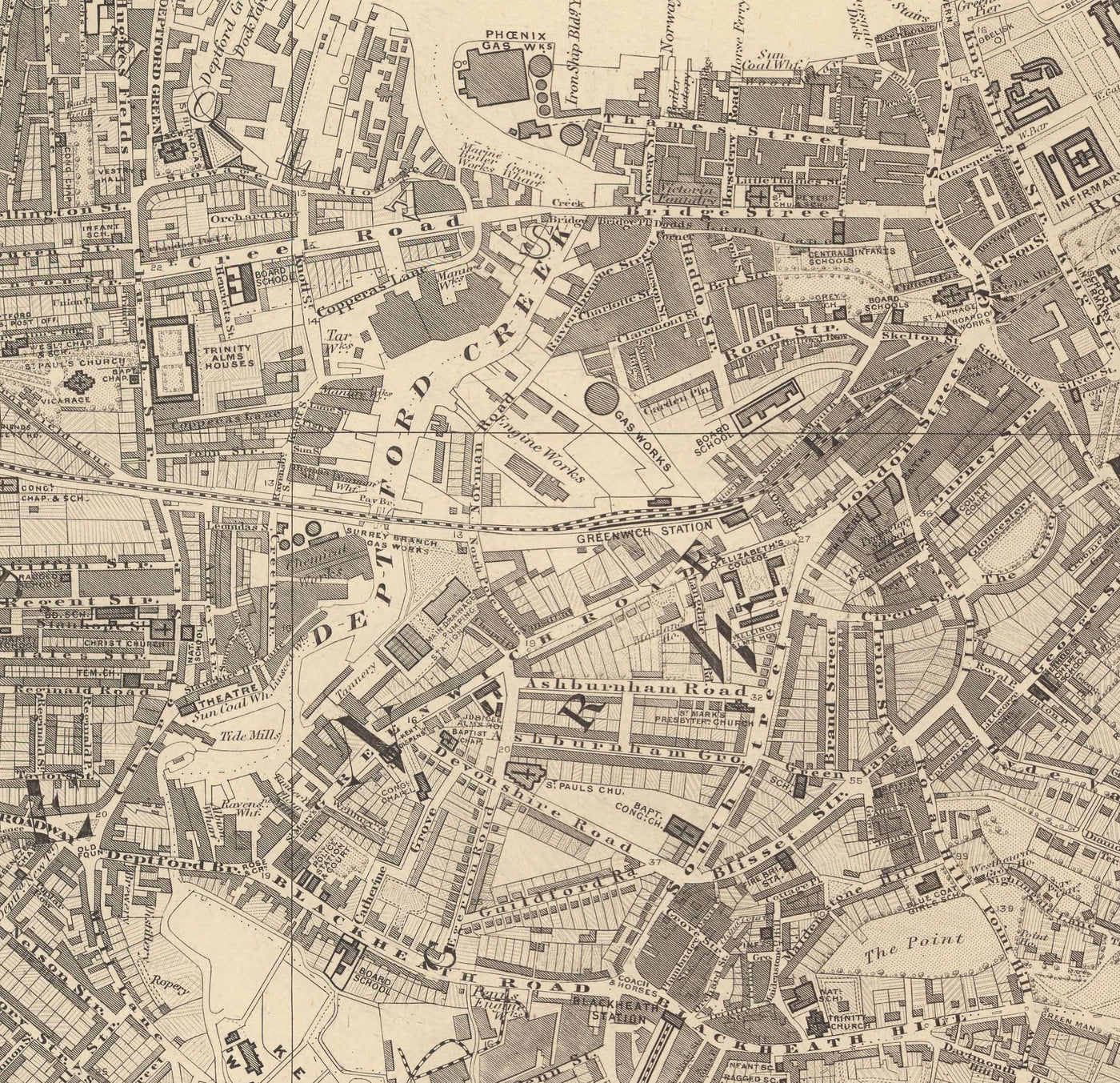 Ancienne carte de Sud London en 1862 par Edward Stanford - Greenwich, Deptford, Nouvelle Croix, Blackheath - SE8, SE14, SE10, SE4, SE13