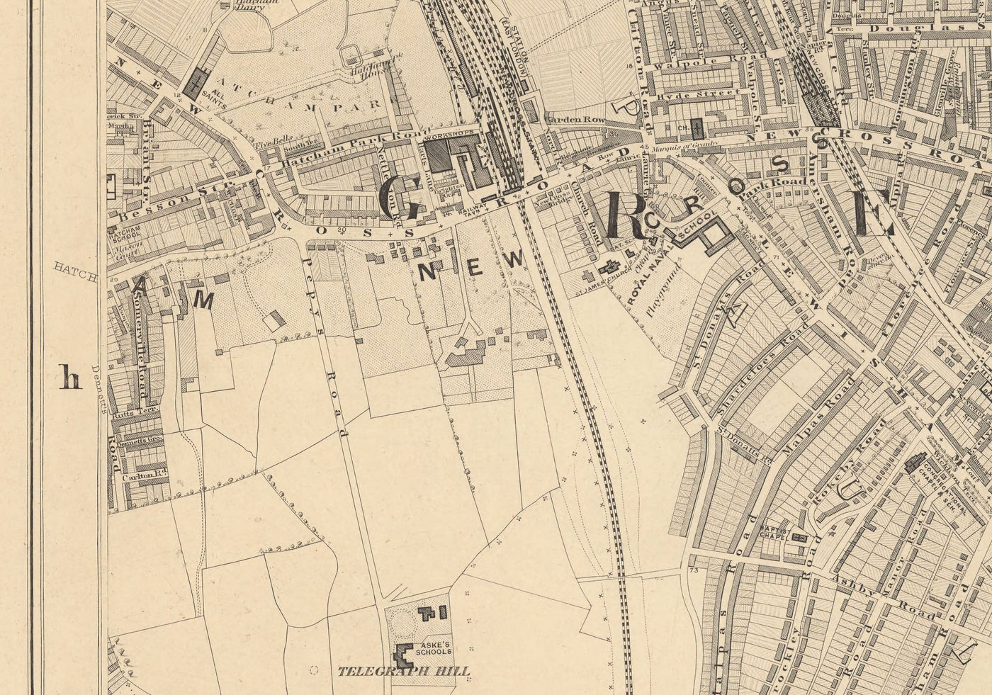 Mapa antiguo de South Londres en 1862 de Edward Stanford - Greenwich, Deptford, New Cross, Blackheath - SE8, SE14, SE10, SE4, SE13