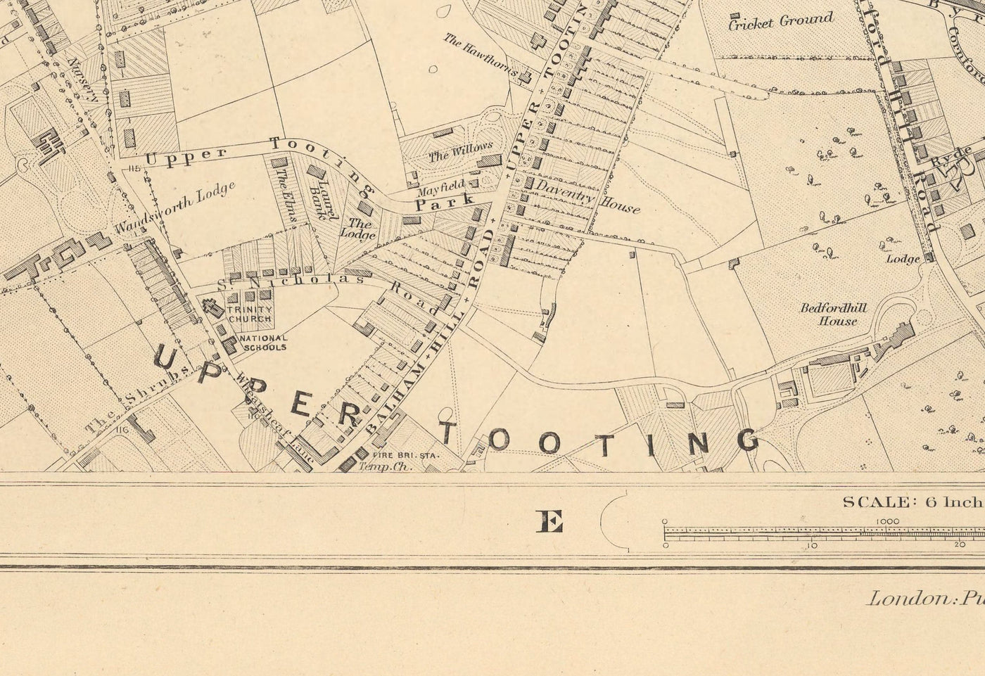 Alte Karte von South London 1862 von Edward Stanford - Clapham, Balham, Brixton, Tooting - SW2, SW4, SW12, SW17, SW11