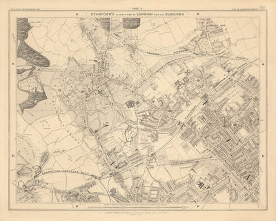 Alte Karte von North London 1862 von Edward Stanford - Highgate, Hampstead Heath, Holloway, Crouch End - N6, N8, N19, N7, NW3, NW5