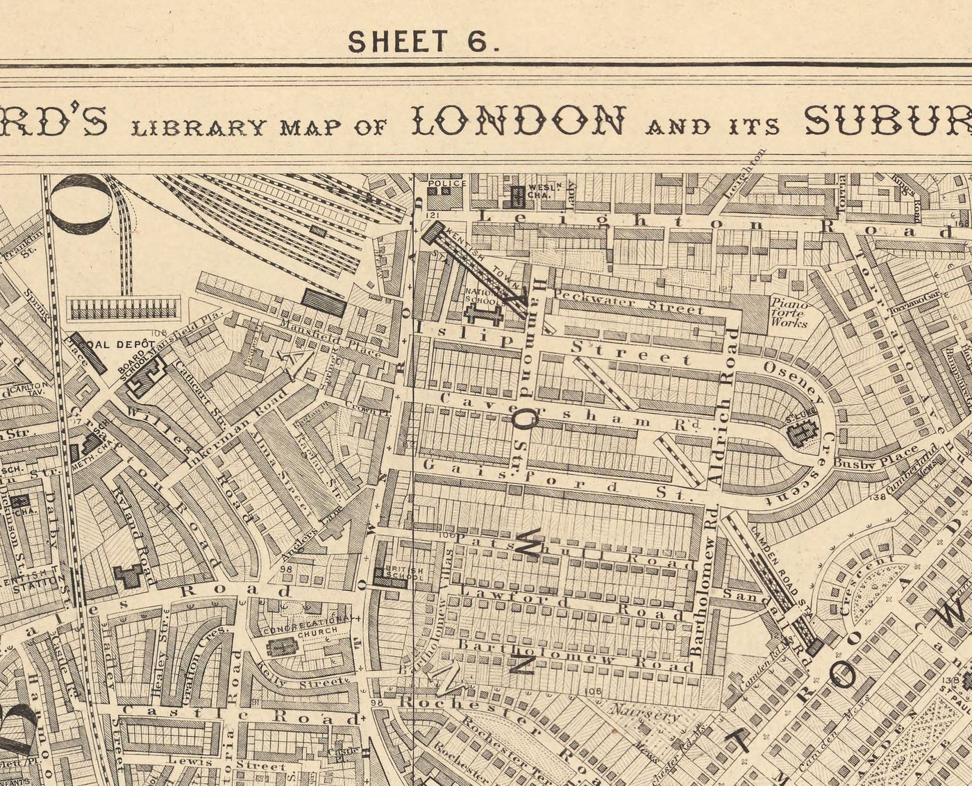 Alte Karte von North London 1862 von Edward Stanford - Camden, Regents Park, Kentish Town, Kings Cross - NW1, N1C, N7, NW5, NW3, NW8