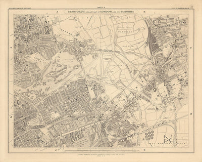 Ancienne carte de East London en 1862 par Edward Stanford - Victoria Park, Hackney, Bow, Stratford, Tour Hamlets - E9, E20, E3, E15